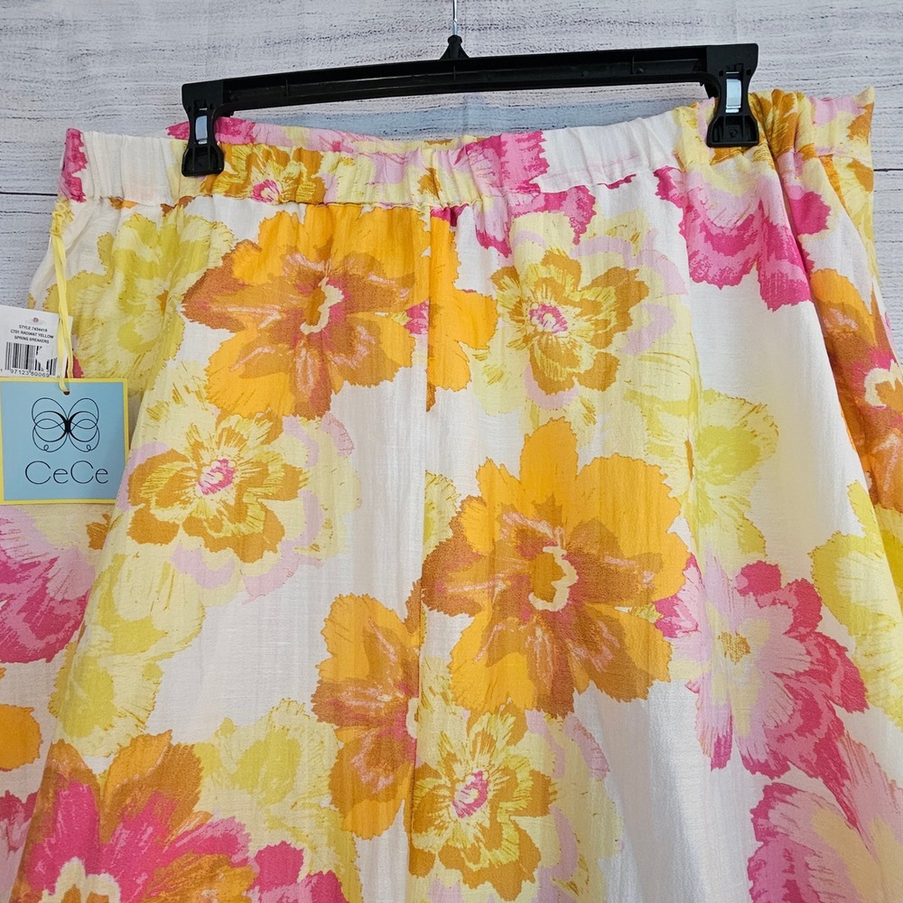 CeCe 2X Spring Breakers Radiant Yellow Floral Midi Skirt Lined Pockets NWT 1078 - Picture 9 of 9